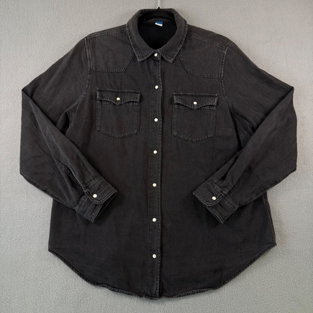 Old Navy Womens Large Black Denim Western Snap Front Long Sleeve Shirt Cotton